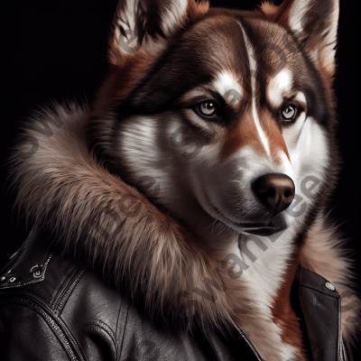 Siberian Husky wearing leather jacket - Dog Breed Portrait