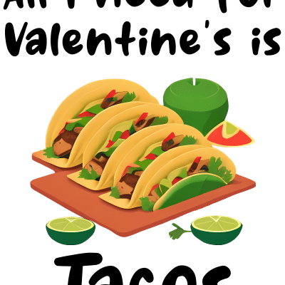 All I need for Valentine's day is tacos, funny design about food