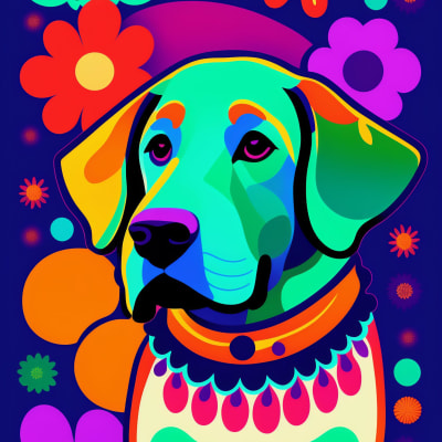 A colorful dog with flowers