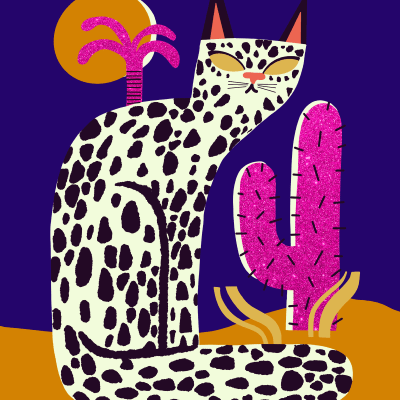 Cat with cactus desert