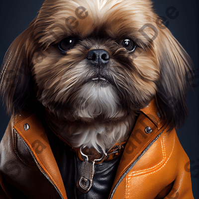 Shih Tzu wearing leather jacket - Dog Breed Portrait