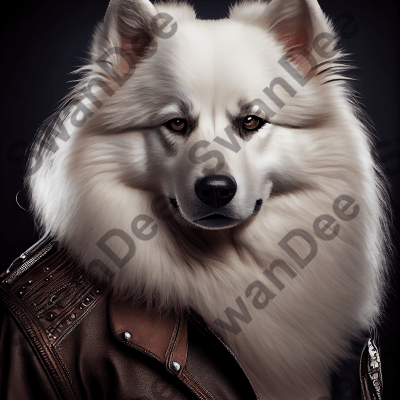 Samoyed wearing leather jacket - Dog Breed Portrait