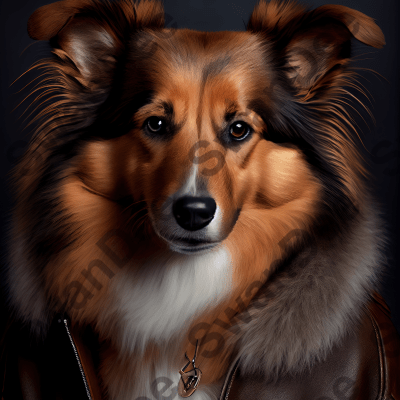 Shetland Sheepdog wearing leather jacket - Dog Breed Portrait